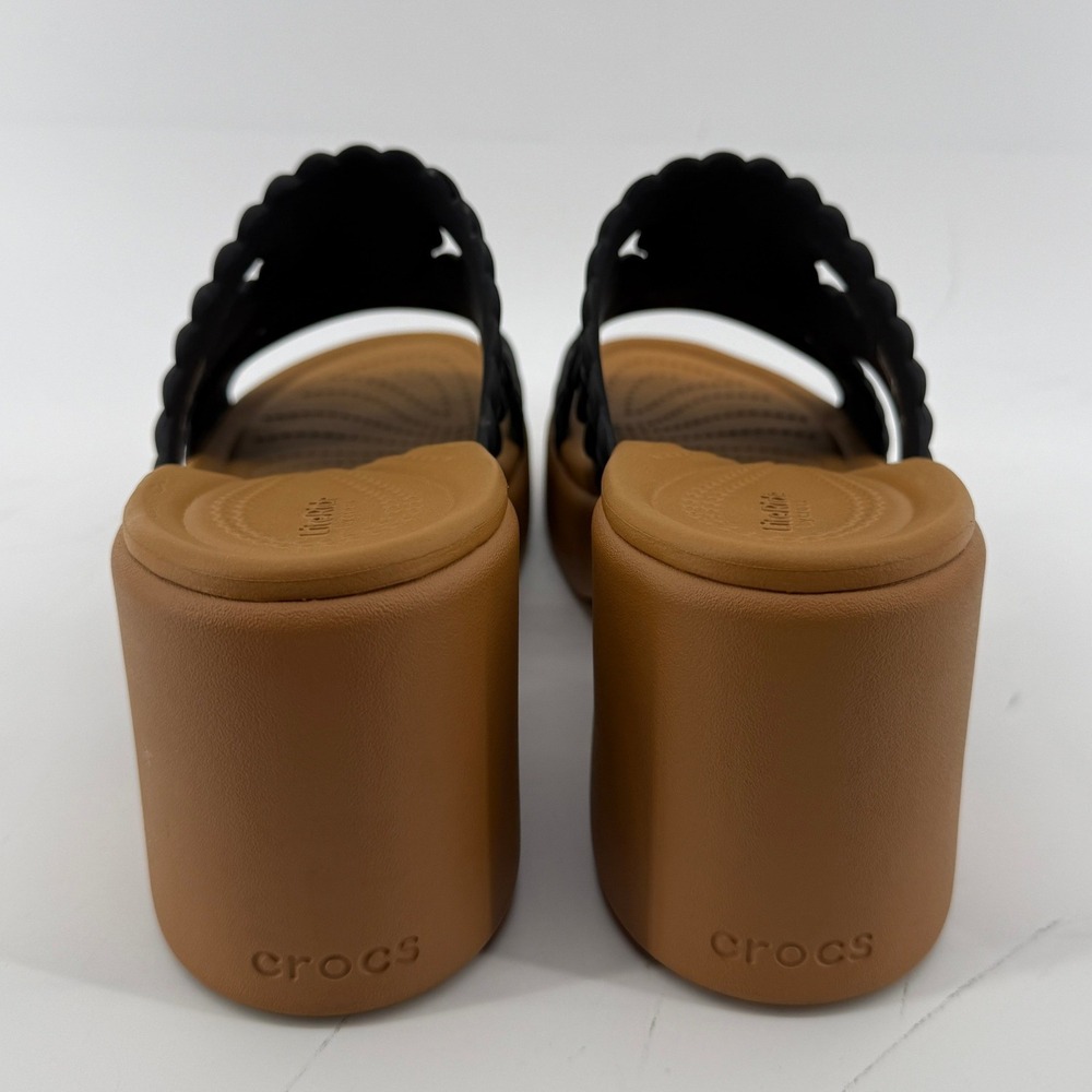 Crocs Brooklyn Woven Slide Block Heels Sandals Black Women 9 Chunky Y2K Comfy - Picture 4 of 9